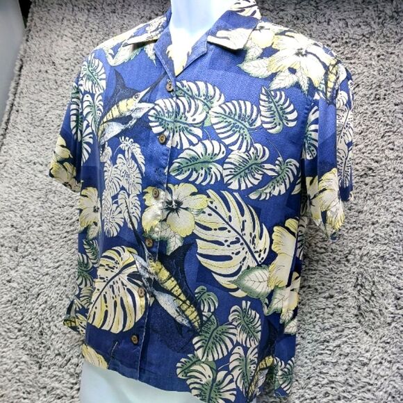 Guy Harvey By AFTCO Vintage Bluewater Wear 100% Silk Button Down. Men's Small... - Picture 3 of 10